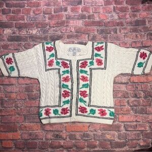 Vintage All Week Long Floral Knit Sweater 90s Short Sleeve Large Cottage Grandma